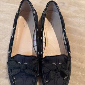 Coach Shoes | Coach Carisa Black Signature Monogram Loafers With A Bow Detail